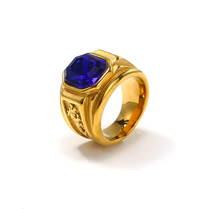 Europäische und amerikanische Hot Sale Square Gravur 18 Karat galvani siert <span class=keywords><strong>Gold</strong></span> bunten Ring Frauen schweren Schmuck - Product Image 6