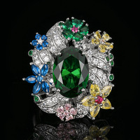 Bague imposante et colorée en zircone cubique, coupe ovale, grand cluster de fleurs en CZ, style jardin, bijoux de déclaration pour mariage et fête