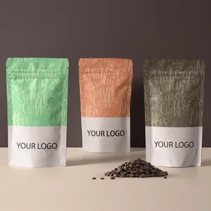 Venta al por mayor 250g 500g bolsas de café de fondo plano con impresión de válvula Bolsas de café con cremallera biodegradables Paquete de bolsa de café negro mate