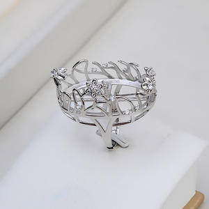 Bague en argent S925 faite à la main, motif floral ajouré, incrustée de dentelle, avec perle baroque, sertie creuse, accessoire DIY 1687 - Product Image 3