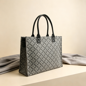 <b>Grey</b> Geometric Jacquard Women Top Handle <b>Tote</b> <b>Bag</b> Large Capacity Handbag For Office Work Daily Shopping - Product Image 4