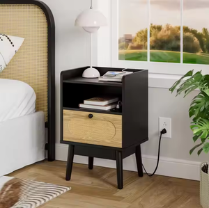 MAY HOME table de <span class=keywords><strong>chevet</strong></span> moderne canne noire 2 pièces en <span class=keywords><strong>rotin</strong></span> table de <span class=keywords><strong>chevet</strong></span> lot de deux avec station de charge Tailles et couleurs personnalisées - Product Image 2