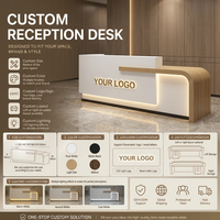 Comptoir de réception moderne et élégant avec éclairage LED, logo personnalisé, table de réception pour bureau, salon de beauté, hôtel, clinique