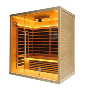 Lusso moderno elettrico a vapore secco Sauna 4 persone capacità con spettro completo di riscaldamento & lontano infrarosso solido Hemlock legno - Product Image 1