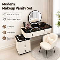 Coiffeuse intelligente en bois avec miroir éclairé et chargement sans fil, meuble de rangement moderne et minimaliste pour chambre et salon