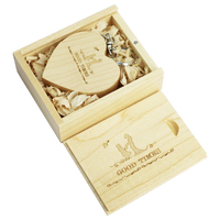 Clé USB en bois personnalisée en forme de cœur 2.0 16 Go 32 Go 64 Go avec boîte assortie pour cadeau de mariage