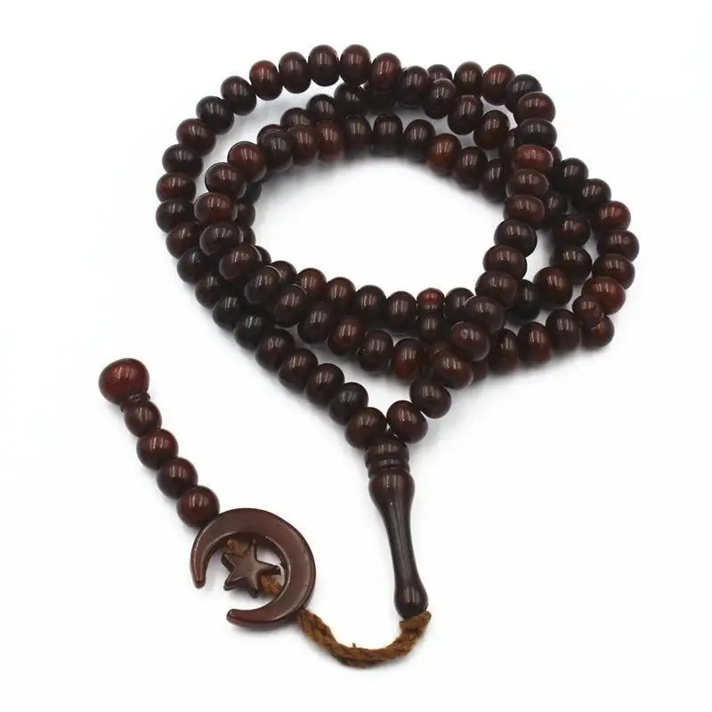 Perline di preghiera Tasbih in legno e pietra da 8mm preghiera islamica 99 collana di gioielli con perline rosario Islam musulmano Misbaha