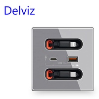 Port de charge rapide Delviz Type-C avec câble de charge, panneau en verre trempé, USB universel 5V 3A, prise murale USB à charge rapide 20W