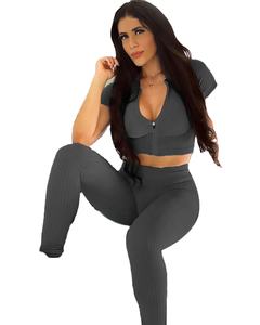 Vente chaude fermeture éclair gym yoga fitness porter sport pantalons d'entraînement ensemble de costumes - Product Image 6