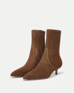 Factory Direct Winter Autumn Women Brown Suede <strong>Ankle</strong> <strong>Boots</strong> Pointed Toe <strong>Kitten</strong> <strong>Heel</strong> Custom Logo Office Casual Wholesale OEM ODM - Product Image 1