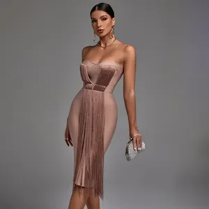 2020 Phụ Nữ Cộng Với Kích Thước Off Shoulder Không Tay Tua Đảng Dresses Night Club Ladies Sexy Dress Với Red/Hồng/Đen/Rượu Vang