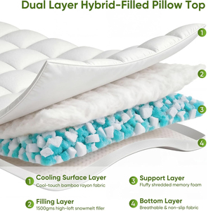 <span class=keywords><strong>Surmatelas</strong></span> en mousse à mémoire <span class=keywords><strong>de</strong></span> <span class=keywords><strong>forme</strong></span> extra épaisse 5 pouces, double couche avec <span class=keywords><strong>surmatelas</strong></span> en mousse gel 2,5 pouces et dessus <span class=keywords><strong>de</strong></span> matelas rafraîchissant en <span class=keywords><strong>bambou</strong></span> 2,5 pouces 1500 GSM - Product Image 2