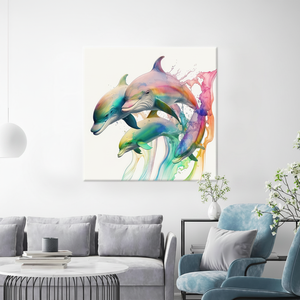 Vibrant Colorful Dolphin Canvas Art: Modern Tempered Glass Wall Decor Print,<b>WRAPPED</b> CANVAS - Product Image 3