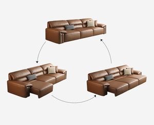 Canapés trois places en cuir marron de luxe avec télécommande, style moderne italien pour salon, modèle G31 - Product Image 2