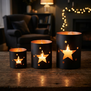 Support de bougie en fer forgé fait main Sonnet Decor avec découpe en forme d'étoile, impression numérique, résistant à la chaleur, pour la décoration de Noël à la maison - Product Image 1