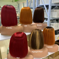 Ombre 99J Rote Gerade Kurze Bob-Perücken aus Echthaar Burgunderrote Lace-Front-Perücke Klebefreie HD-Lace-Frontal Echthaarperücke für Schwarze Frauen