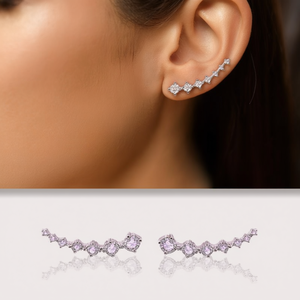 Orecchini a polsino in oro bianco con strass rotondi in cristallo, montatura a griffe, stile classico, da donna, per tutti i giorni, in argento 925 - Product Image 2