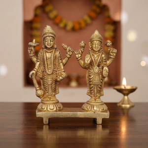 Decoración de Pared de Latón Hecha a Mano con Vishnu y Laxmi, Estilo Tradicional Moderno para Oficina y Hogar, Artesanía Moderna para Diwali y Bodas - Product Image 5