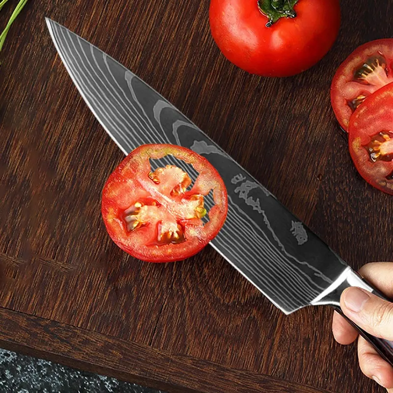 Couteau de chef de cuisine professionnel en acier inoxydable, 8 pouces, avec boîte personnalisée OEM, emballage Logo sur mesure