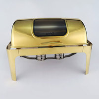 Chauffe-Plat Professionnel en Acier Inoxydable UIWS avec Couvercle Roulant, Argent et Or, Chauffage à l'Alcool, Haute Qualité pour Buffets, Restaurants et Hôtels