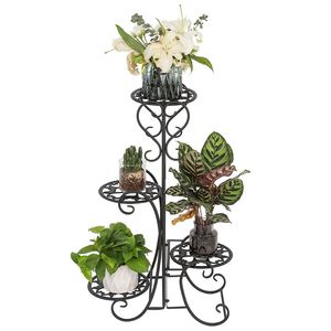 Support à plantes multi-niveaux en métal DB Garden, noir, décoration intérieure, support pour pot de fleurs, étagère de présentation, montage au sol rond - Product Image 1