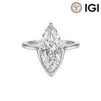 Cincin Berlian Oval Emas Padat 18K RINNTIN LBR07 Bersertifikat IGI dengan Aksen Berlian Mikro Pave di Samping