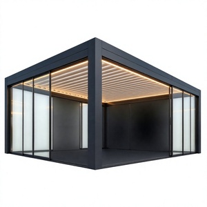 Sliding Glass Modern Outdoor Aluminum <b>Pergola</b> Square Black Powder Coated <b>Retractable</b> Screen Eco-Friendly Rodent Proof Backyard - Product Image 1