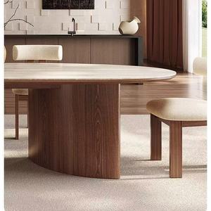 طاولة طعام فاخرة معاصرة من الكوارتز مع قاعدة من الخشب الصلب بلون الجوز. صديق للبيئة ومتين. أثاث غرفة الطعام بالفنادق. - Product Image 6