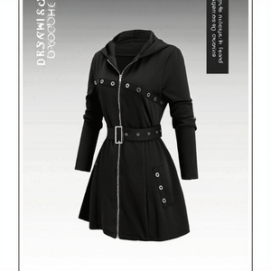 Manteau d'hiver pour femmes grandes tailles, sweat-shirt à capuche à manches longues avec poches et fermeture éclair, ceinture, polyester uni teint personnalisable, ODM - Product Image 3