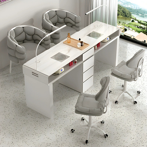 Bureau de manucure blanc de luxe avec lumière LED et collecteur de poussière, mobilier de <span class=keywords><strong>salon</strong></span> de beauté, bureau de manucure pour <span class=keywords><strong>salon</strong></span> de manucure professionnel - Product Image 5