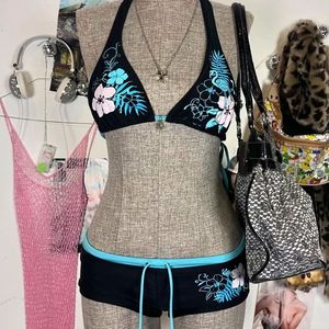 Ensemble <span class=keywords><strong>de</strong></span> bikini rétro pour femmes, imprimé floral flamant rose, haut triangle à bretelles avec shorty, <span class=keywords><strong>maillot</strong></span> <span class=keywords><strong>de</strong></span> <span class=keywords><strong>bain</strong></span> 2 pièces pour la plage en été - Product Image 2