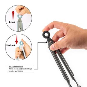 In Voorraad Hoge Kwaliteit Roestvrijstalen Serveertang Met Vergrendeling Keuken Voedseltang Met Siliconen Tips - Product Image 2
