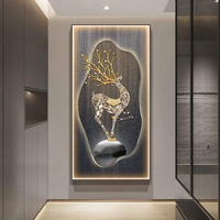 Peinture décorative moderne de luxe en porcelaine et cristal, avec éclairage LED à télécommande, tableau mural suspendu