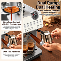 Machine à expresso électrique avec moulin intégré, manomètre visuel, pré-infusion, réservoir à grains de 250 g, en acier inoxydable, pour la maison, le bureau, l'hôtel