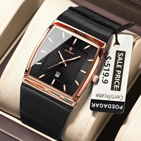 POEDAGAR 885 Montre à quartz pour homme en acier inoxydable de luxe, carrée, étanche, aiguilles lumineuses, design unique et tendance, montre-bracelet pour homme