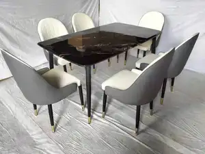 Bacak yemek masası yemek masası s setleri paslanmaz çelik mermer taş üst Metal sandalyeler Diningroomsets ile Modern lüks iş Gua