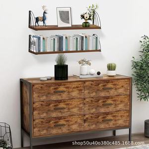 Wooden <b>Wall</b> Mounted Bookshelf With Iron Frame Two Layer <b>Floating</b> <b>Shelf</b> For Home Office Display - Product Image 3