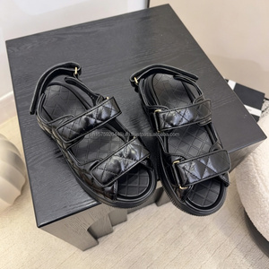 Wholesale Channel Designer Brand Women's Chunky <b>Flat</b> <b>Sandals</b> Black Quilted Leather Buckle Open Toe Summer Fashion Luxury Trend - Product Image 1