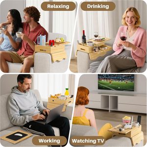 Bandeja <span class=keywords><strong>de</strong></span> Madera para Reposabrazos <span class=keywords><strong>de</strong></span> Sofá 2026, Portavasos Multifuncional con Almacenamiento para Aperitivos y Soporte para Teléfono, Diseño Portátil para Sala <span class=keywords><strong>de</strong></span> Estar - Product Image 2