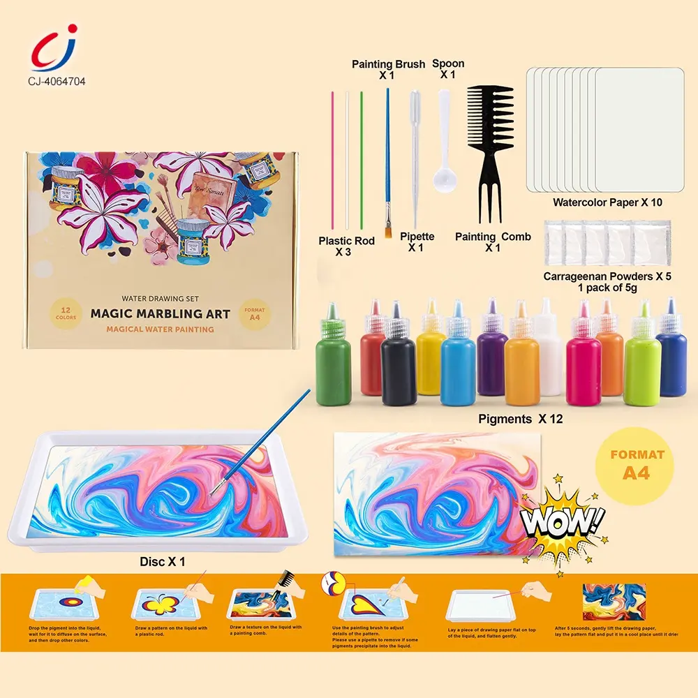 Chengji new design children's educational art water marbling easy painting toy set creative diy magic marble paint
