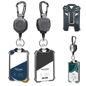 Retractable badge sleeve, black heavy-duty keychain, badge scroll, tactical <b>ID</b> card key sleeve, carbon fiber card <b>holder</b> - Product Image 1