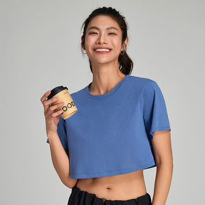 <span class=keywords><strong>Top</strong></span> Corto Estivo 100% Cotone Oversize, Maglietta Sportiva Traspirante a Maniche Corte per <span class=keywords><strong>Donna</strong></span>, Assorbente per Corsa, Fitness e Yoga - Product Image 4
