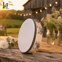 Tambourin en bois de 10 pouces, cadre en bois naturel, double rangée de grelots métalliques, instrument de percussion à main pour mariage, fête, enfants