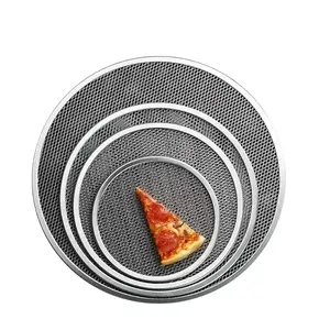 6-22 inci aluminium memasak Pizza Mesh layar Makanan kelas bulat Hollow keluar Pizza Baking Tray