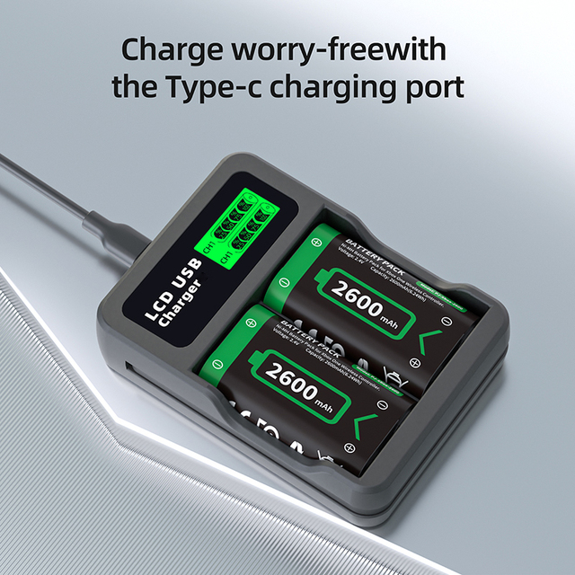 PUJIMAX LCD Display Dual Slot Charger with 2 Pcs 2.4v 2600mAh NI-MH Battery Pack Compatible With Xbox Series Wireless Controller