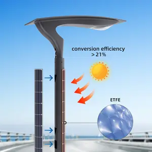 KLR high quality very bright ZD2001GC led20w to 200w Vertical Solar street lights with curved LFP battery for the middle east
