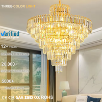 Lustre suspendu moderne en cristal LED rond doré avec cadre en fer multicouche pour la décoration de la maison, salon et salle à manger