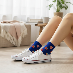 Chaussettes colorées en nylon et soie à motif fraise, respirantes, brodées, légères, taille unique, pour usage quotidien, personnalisables - Product Image 3