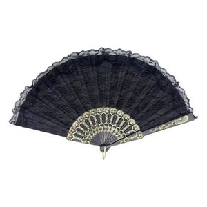 Abanicos Plegables de Plástico Pintados de Estilo Tradicional, Portátiles, para Bodas, Bailes, Festivales, Artesanías, Diseño de Encaje Tallado con Ángel - Product Image 1