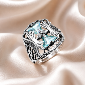 Anello Vintage con Design Floreale Blu, Anello Creativo da Dito per Donne - Product Image 5